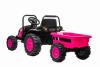 Electric Tractor POWER with trailer, pink, Rear wheel drive, 12V battery, Plastic wheels, wide seat,
