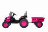 Electric Tractor POWER with trailer, pink, Rear wheel drive, 12V battery, Plastic wheels, wide seat,