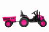 Electric Tractor POWER with trailer, pink, Rear wheel drive, 12V battery, Plastic wheels, wide seat,