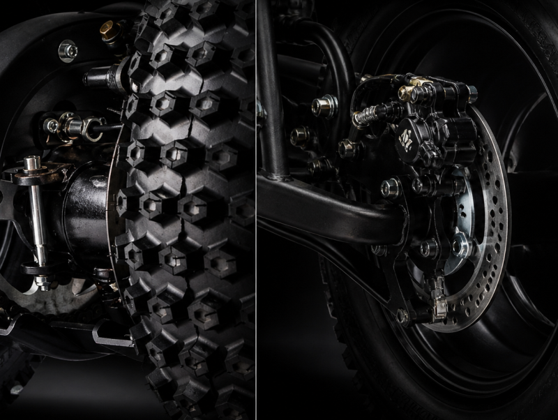 Front drum brake + rear hydraulic disc brake