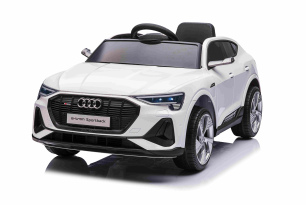 Electric Ride-on car Audi E-tron Sportback 12V, white, wide single seat with three-point seat belt, 