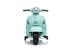 Vespa GTS elektrische kindermotor, teal, met hulpwielen, gelicentieerd, lithiumaccu, lederen zitting