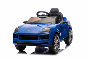 Auto elettrica per bambini Porsche Cayenne 12V con trazione posteriore - con licenza (1 posto), blu,