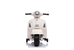 Vespa GTS elektrische kindermotor, wit, met hulpwielen, gelicentieerd, lithiumaccu, lederen zitting