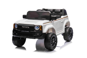 Electric ride-on car Toyota Landcruiser 12V, white, wide single seat, 2.4 GHz remote control, USB / 