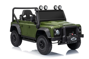 Electric Ride-on car Land Rover Defender 110 SVX 12V, green, 4X4 drive, LED lights, front and rear w