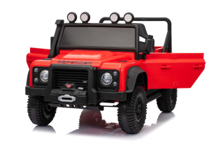 Electric Ride-on car Land Rover Defender 110 SVX 12V, red, 4X4 drive, LED lights, front and rear whe