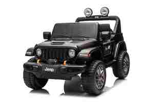 Electric Ride-On JEEP Wrangler, Black, Double Leather Seat, Radio with Bluetooth and USB Input, 4x4