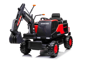 Electric ride-on car Volvo Excavator 12V with front digger ladle, Single seat, red, soft leatherette