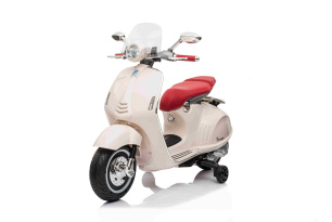 Vespa 946 elektrische kindermotor met achteruitversnelling, wit, gelicentieerd, hulpwielen, lithiuma