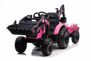 Electric tractor TOP-WORKER 12V with buckets and trailer, Single seat, pink, soft PU seat, MP3 Playe