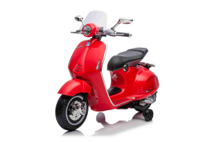 Elektrische kindermotor Vespa 946 met achteruitversnelling, rood, gelicentieerd, hulpwielen, lithium