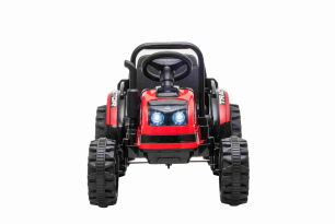 Electric Tractor POWER with trailer, red, Rear wheel drive, 12V battery, Plastic wheels, wide seat, 