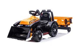Electric Tractor FARMER with ladle and trailer, orange, rear drive, 6V battery, Plastic wheels, wide