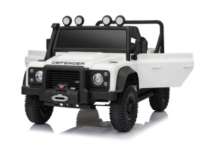 Electric Ride-on car Land Rover Defender 110 SVX 12V, white, 4X4 drive, LED lights, front and rear w