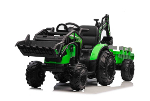 Electric tractor TOP-WORKER 12V with buckets and trailer, Single seat, green, soft PU seat, MP3 Play