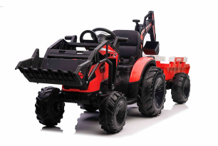 Electric tractor TOP-WORKER 12V with buckets and trailer, Single seat, red, soft PU seat, MP3 Player