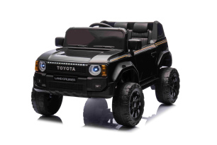 Auto elettrica per bambini Toyota Landcruiser 12V, nero, sedile ampio monoposto, telecomando 2,4 GHz