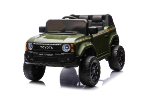 Auto elettrica per bambini Toyota Landcruiser 12V, verde militare, sedile ampio monoposto, telecoman