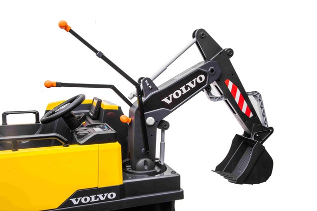 Electric ride-on car Volvo Excavator 12V with front digger ladle, Single seat, yellow, soft leathere