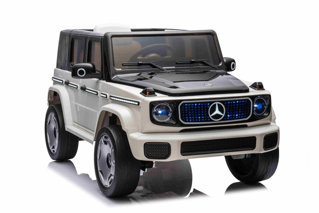 Electric Ride-on car Mercedes-Benz EQG 12V, white, LED underlighted body parts, Functional front and