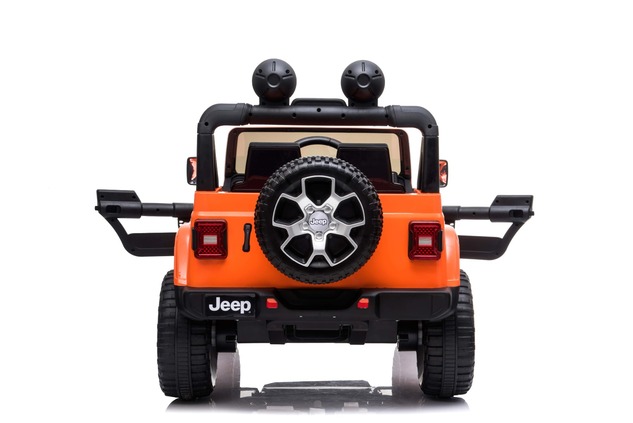 Electric Ride-On JEEP Wrangler, Orange, Double Leather Seat, Radio with Bluetooth and USB Input, 4x4