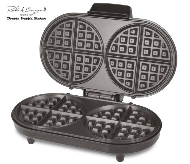 Richard Bergendi Double Belgian Waffle Maker, Waffle Iron, 1200 W, Non Stick Plates, Variable Temper