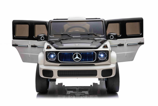 Electric Ride-on car Mercedes-Benz EQG 12V, white, LED underlighted body parts, Functional front and