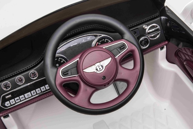 Electric ride-on car Bentley Mulsanne 12V, white, Leatherette seat, 2.4 GHz remote control, Eva whee