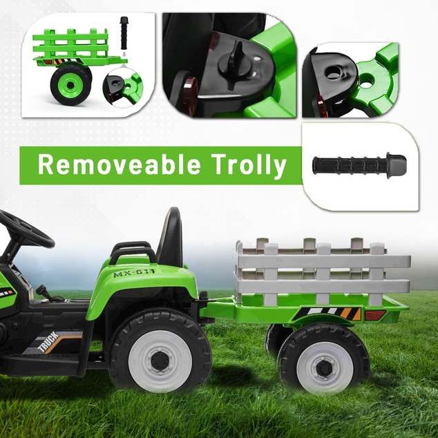 Electric Tractor WORKERS with trailer, green, Rear wheel drive, Lithium Battery, Plastic wheels, wid