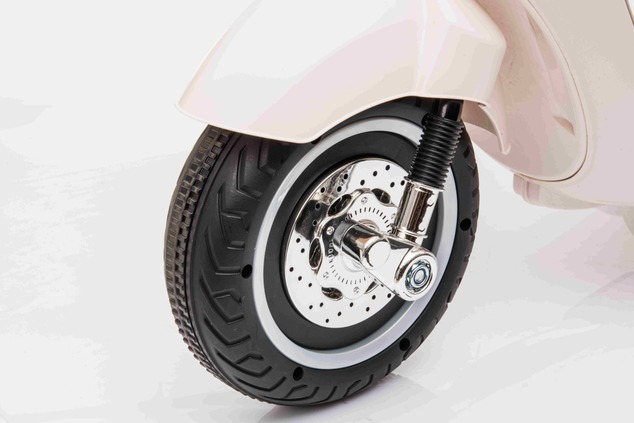 Electric ride-on Scooter Vespa 946 with reverse gear, white, Licensed, auxiliary wheels, Lithium ba