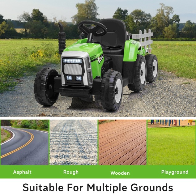 Electric Tractor WORKERS with trailer, green, Rear wheel drive, Lithium Battery, Plastic wheels, wid