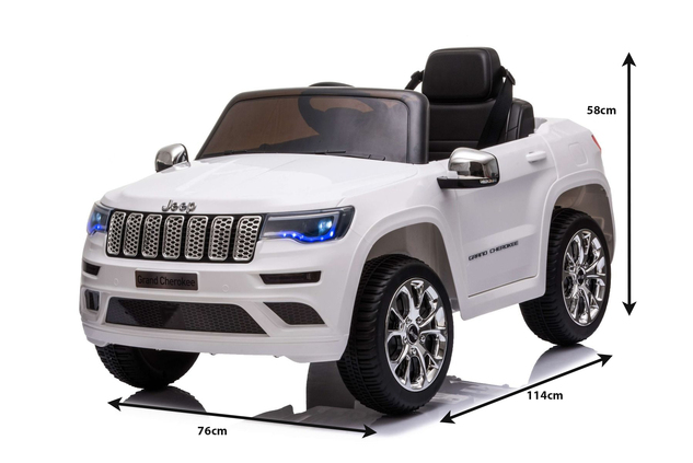 Electric Ride on Car JEEP GRAND CHEROKEE 12V, WHITE, Leather seat, 12V/7AH Battery, Opening doors, 2