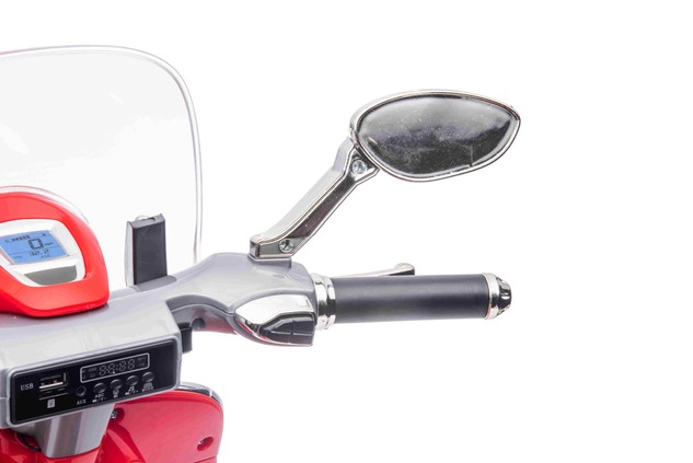 Electric ride-on Scooter Vespa 946 with reverse gear, red, Licensed, auxiliary wheels, Lithium batt