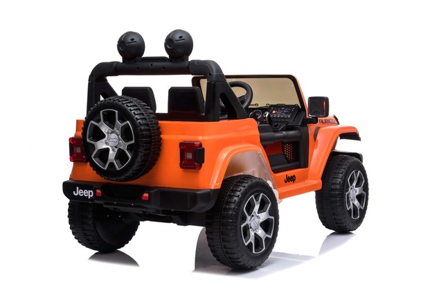 Electric Ride-On JEEP Wrangler, Orange, Double Leather Seat, Radio with Bluetooth and USB Input, 4x4