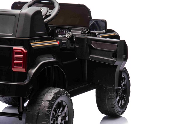 Electric ride-on car Toyota Landcruiser 12V, black, wide single seat, 2.4 GHz remote control, USB / 
