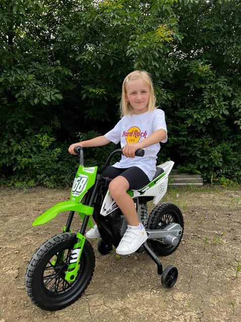 Electric Ride-on MOTOCROSS, Orange, 12V battery, EVA soft wheels, Leather seat, 2 x 25W Engine, Susp