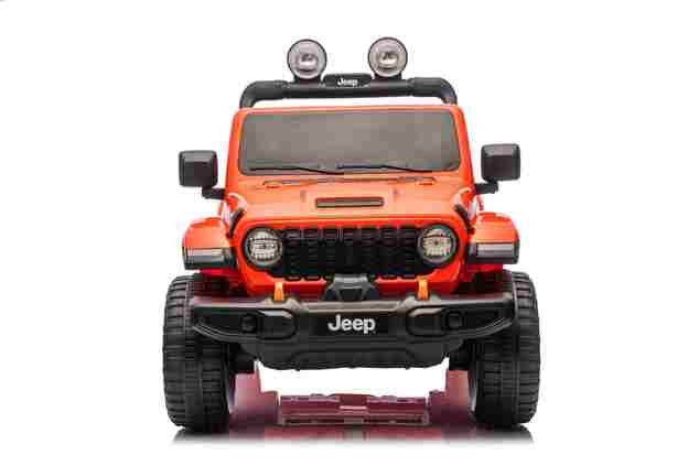 JEEP Wrangler elektrické autíčko pro děti, Oranžová, Dvoumístné kožené sedadlo, Rádio s Bluetooth a USB vstupem, 4x4