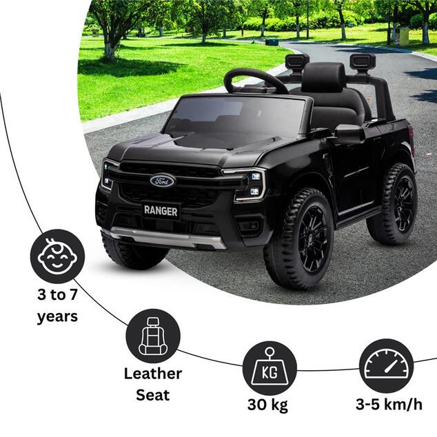 Electric Ride-on car FORD 707 12V, black, Leather seat, 2.4 GHz remote control, Bluetooth / USB Inpu