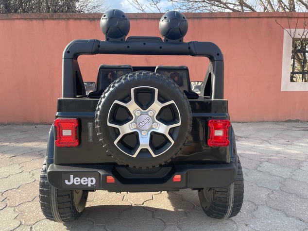 Electric Ride-On JEEP Wrangler, Black, Double Leather Seat, Radio with Bluetooth and USB Input, 4x4 