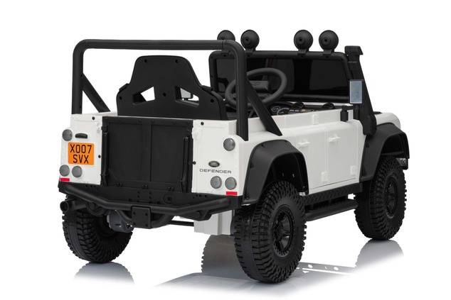 Electric Ride-on car Land Rover Defender 110 SVX 12V, white, 4X4 drive, LED lights, front and rear w
