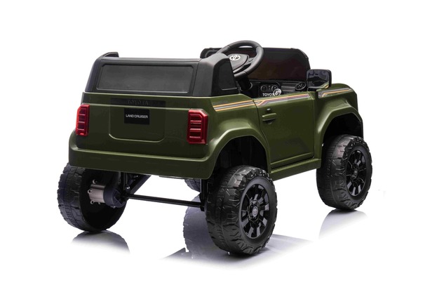 Electric ride-on car Toyota Landcruiser 12V, military green, wide single seat, 2.4 GHz remote contro