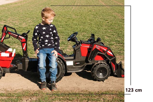 Electric tractor TOP-WORKER 12V with buckets and trailer, Single seat, green, soft PU seat, MP3 Play