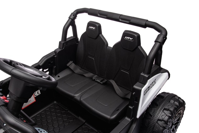 Electric ride-on car UTV Small 12V, white, Rear wheel drive, 12V battery, Plastic wheels, Wide doubl