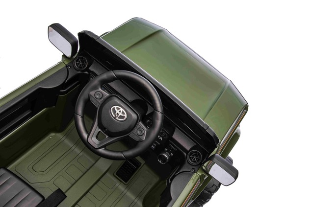 Electric ride-on car Toyota Landcruiser 12V, military green, wide single seat, 2.4 GHz remote contro
