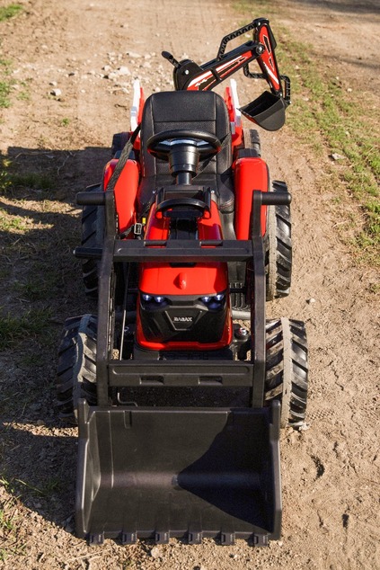 Electric tractor TOP-WORKER 12V with buckets and trailer, Single seat, red, soft PU seat, MP3 Player