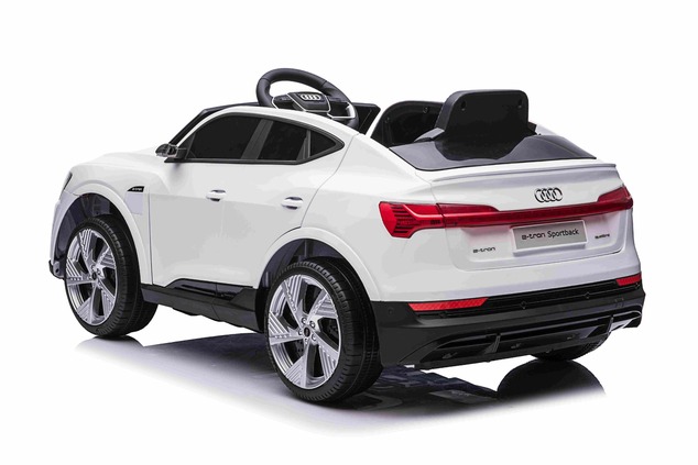 Electric Ride-on car Audi E-tron Sportback 12V, white, wide single seat with three-point seat belt, 