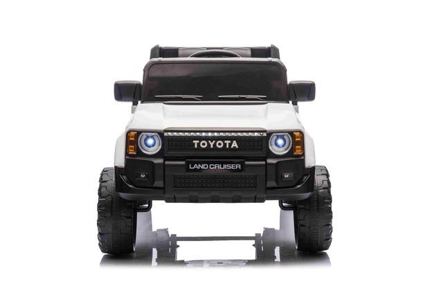 Electric ride-on car Toyota Landcruiser 12V, white, wide single seat, 2.4 GHz remote control, USB / 