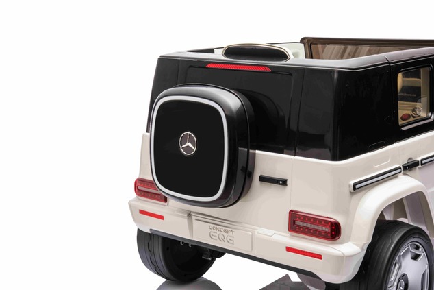 Electric Ride-on car Mercedes-Benz EQG 12V, white, LED underlighted body parts, Functional front and