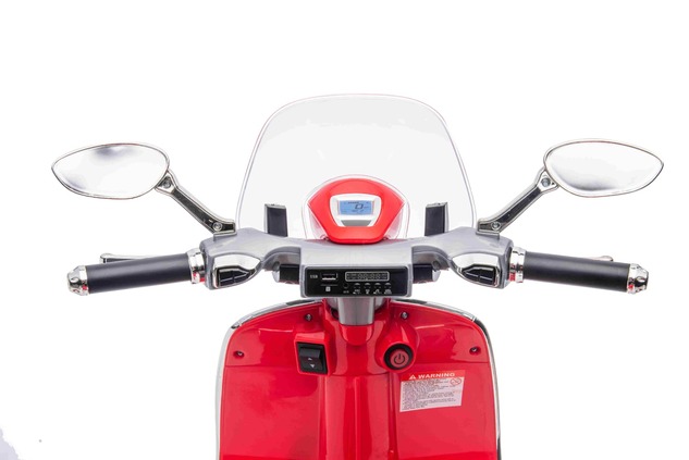 Electric ride-on Scooter Vespa 946 with reverse gear, red, Licensed, auxiliary wheels, Lithium batt